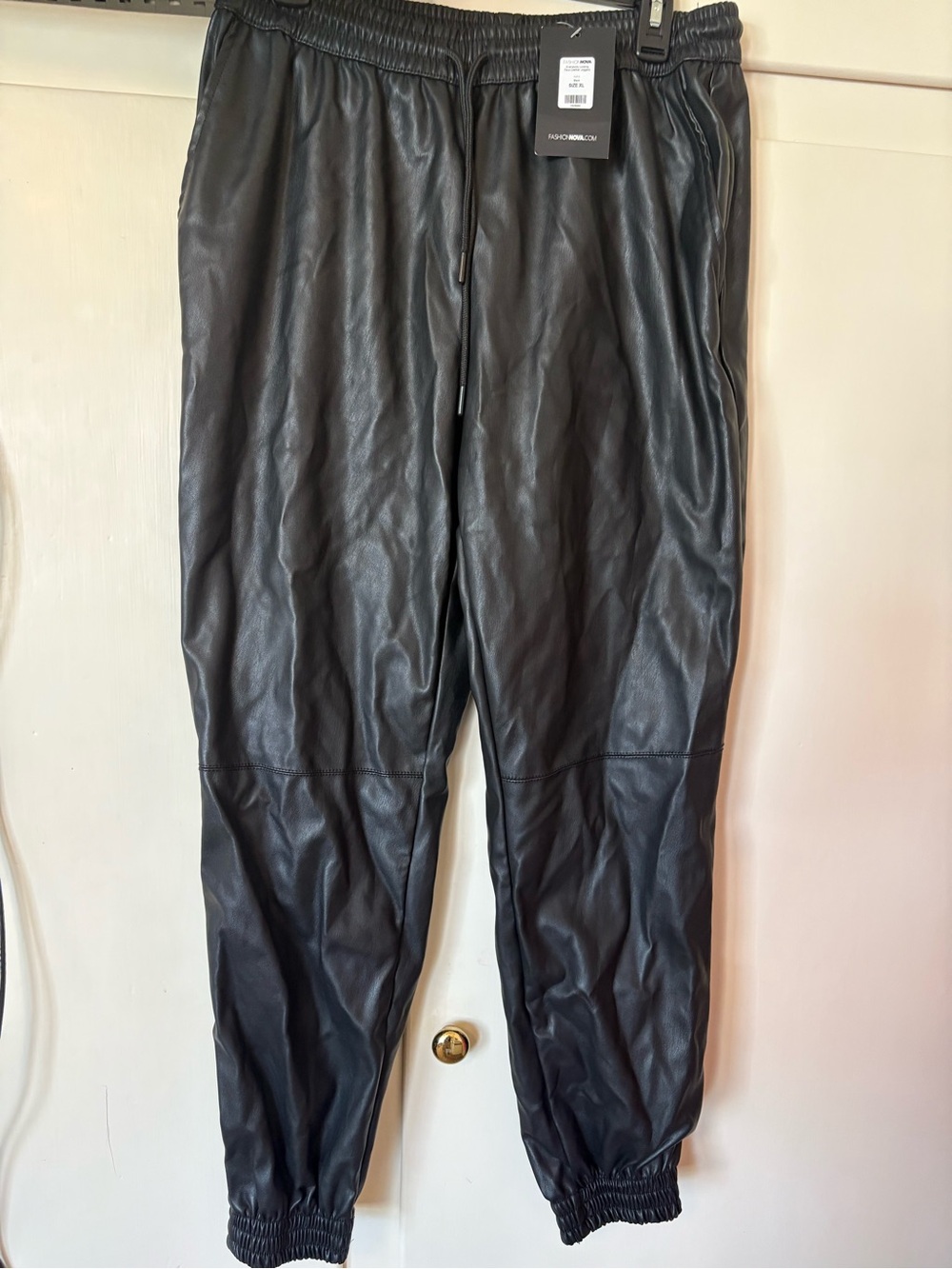 Fashion Nova Women’s Black Faux Leather Joggers